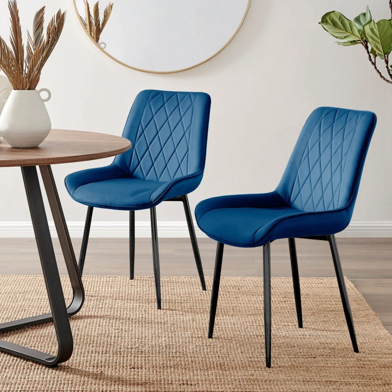 Image of FurnitureboxUK FurnitureboxUK Set of 2 Pesaro Luxury Velvet Dining Chairs With Diamond Stitched Back And Black Metal Legs in Navy Navy One Size Unisex