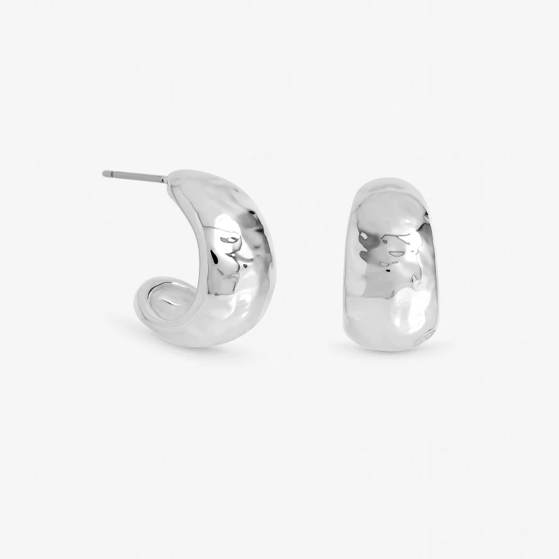 Image of Inicio Sterling Silver Plated Molten Hoop Earrings Hoop Earrings One Size Silver 41559811000