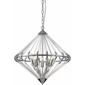 image of Impex Gerda 7 Light Chrome Ceiling Fitting Wire Frame Pendant Ceiling Light