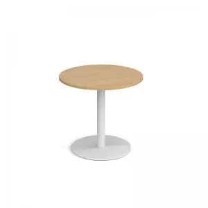 image of Monza circular dining table with flat round white base 800mm - oak