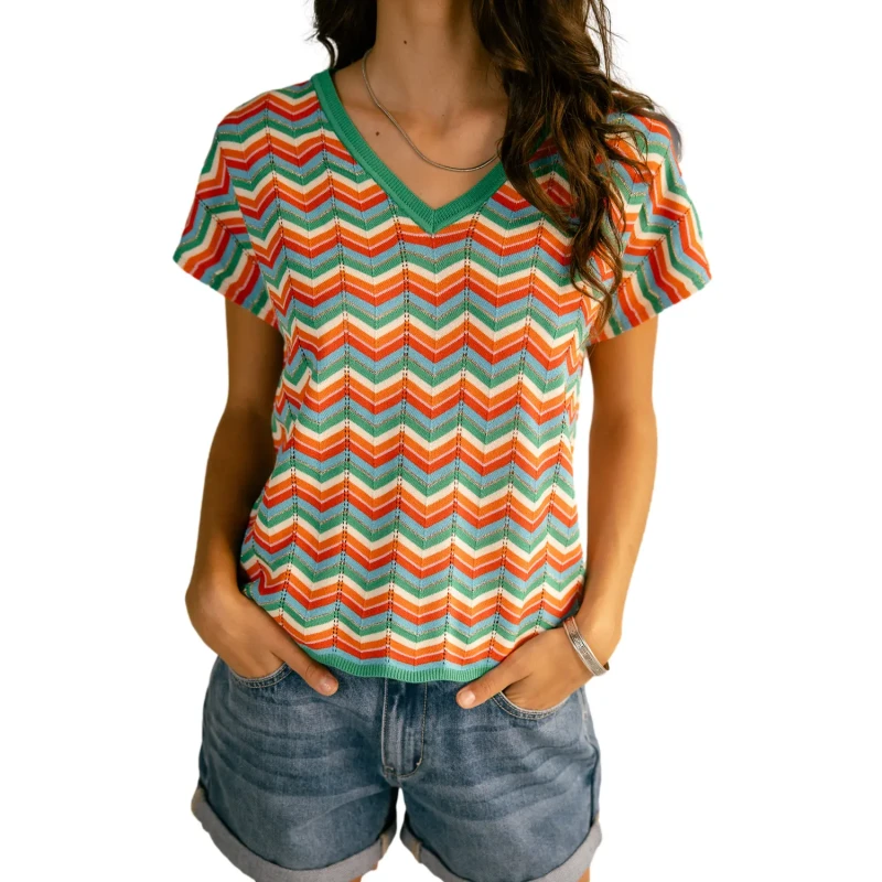 Image of Freeman T Porter V-neck T-Shirt Freeman T Porter Tanisse Waves Multicolore Female S