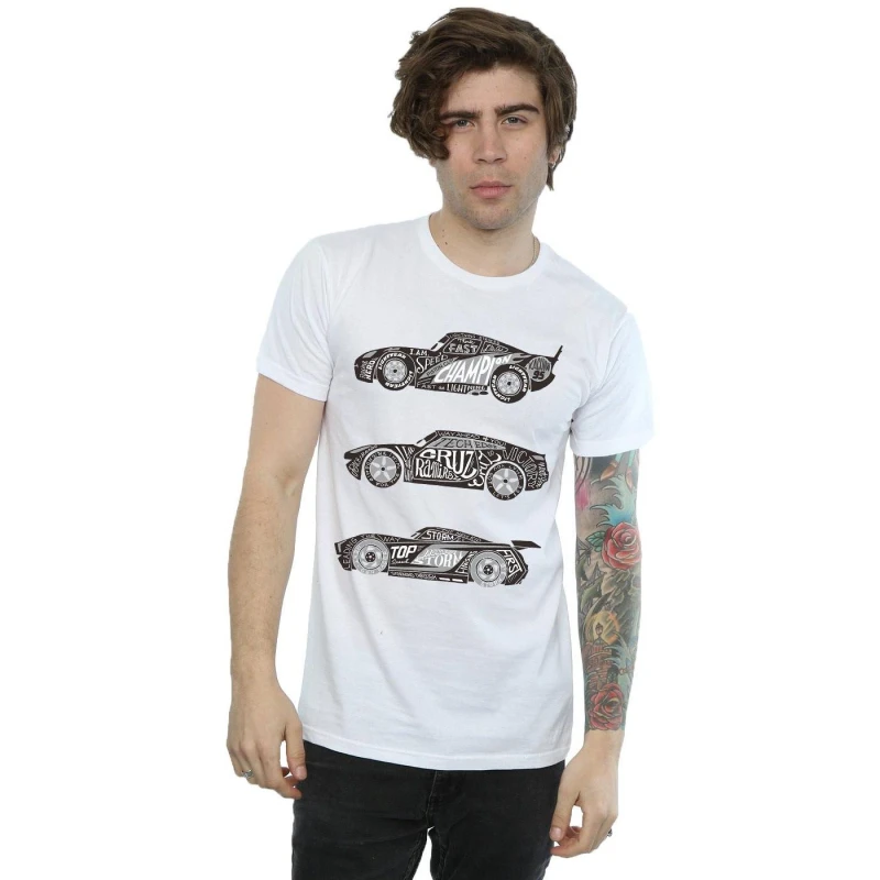 Image of Disney Men Cars Text Racers T-Shirt in White Size: Small White S Male 5057245927819