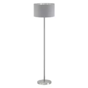 Image of Floor Lamp Light Satin Nickel Shade Grey Silver Fabric Pedal Switch Bulb E27