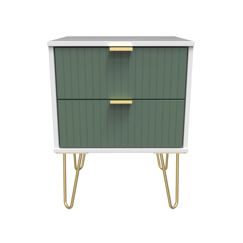 Image of Linear Ready Assembled Matt Green & White 2 Drawer Wide Bedside Chest (H)505mm (W)395mm (D)415mm