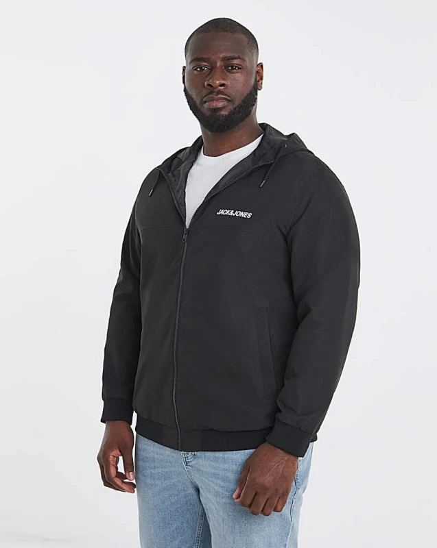 Image of jack & jones Jack & Jones Rush Hooded Bomber Jacket Black - JACK & JONES - Size: L(47) Black Male L(47) LM13502