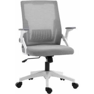 image of Mesh Office Chair for Home with Lumbar Support, Flip-up Arm, Wheels - Grey - Vinsetto