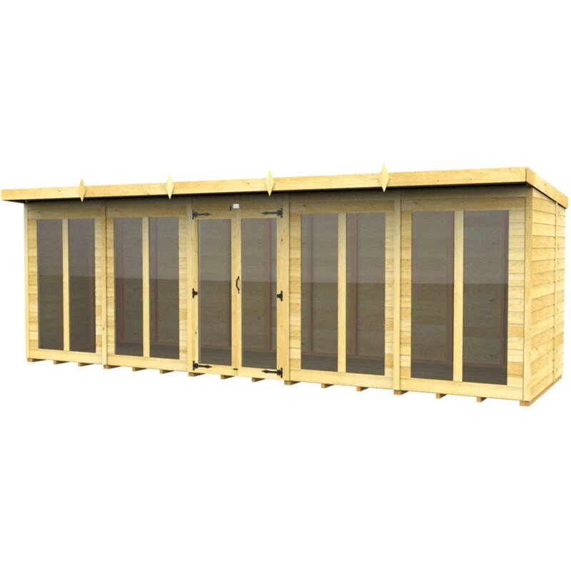 Image of Flat Pack Sheds DIY Sheds 20 x 5 Pent Summer House (Full Height Window), Brown 20X5PFHWSHFF