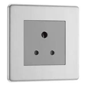 Image of BG Nexus Flatplate Screwless Brushed Steel 5A 1 Gang Unswitched Round-Pin Socket - Grey Insert FBS29G