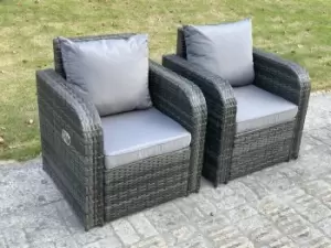 Fimous 2 PC Outdoor Dark Grey Rattan Curved Adjustable Reclining Arm Chair Set