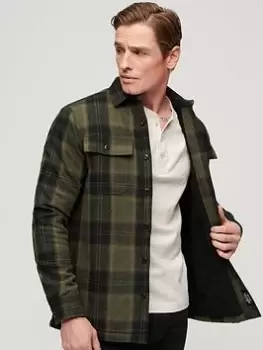 Image of Superdry Wool Blend Miller Overshirt - Dark Green, Dark Green, Size 2XL, Men