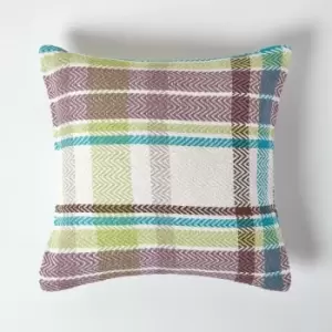 Image of Homescapes - Green Tartan 100% Cotton Falun Cushion Cover, 60 x 60cm - Green