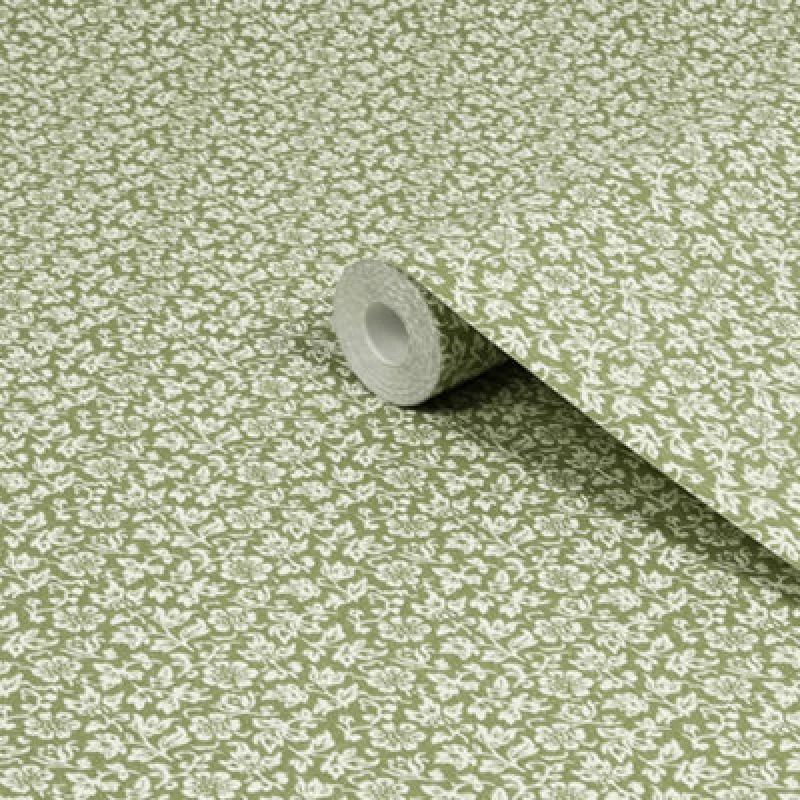 Image of Laura Ashley The Wholesome Home Sweet Alyssum Moss Green Smooth Wallpaper
