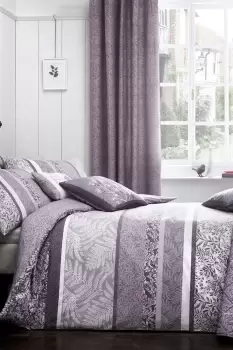 Image of 'Hanworth' Modern Leaves And Fauna Striped Duvet Cover Set