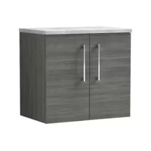 image of Arno Anthracite 600mm Wall Hung 2 Door Vanity Unit with Bellato Grey Laminate Worktop - ARN523LBG - Anthracite - Nuie