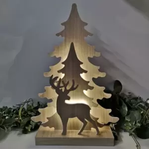 image of Premier Decorations - 40cm Battery Operated Warm White LED Lit Wooden Christmas Reindeer Scene