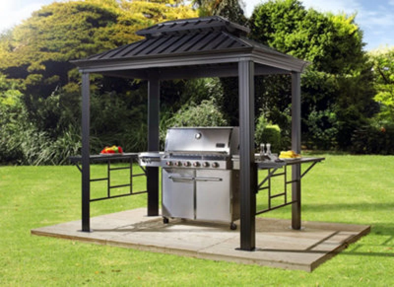 Image of 8' x 6' Trimetals Sojag Maui Wood Effect BBQ Garden Gazebo (2.49m x 1.78m)