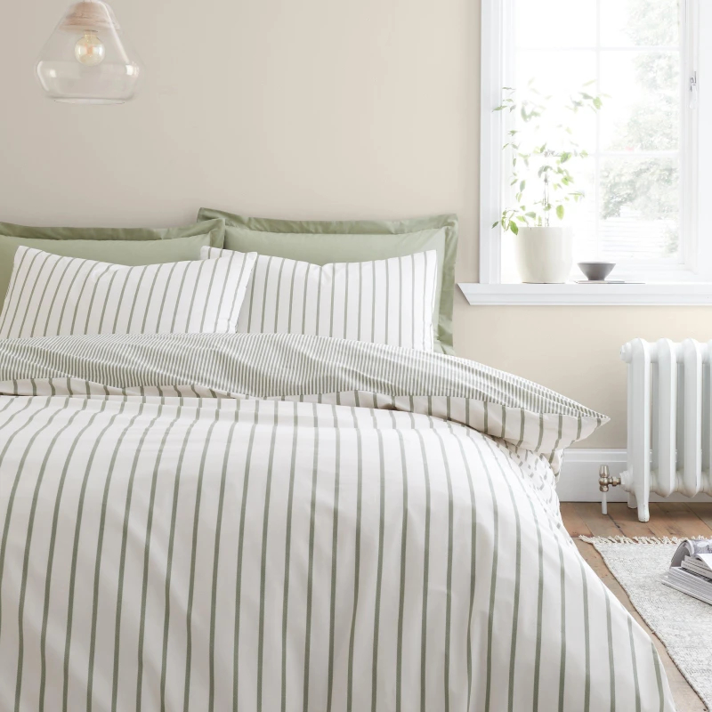 Image of Bianca Hampton Stripe 200TC Reversible Duvet Cover Set Green unisex Double