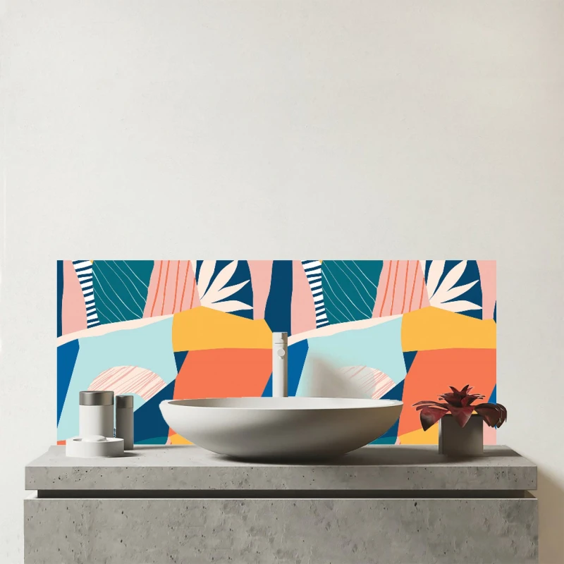 Image of Warren Reed - Designer Modern Floral Pattern Glass Bathroom Splashback in Pink Pink Unisex