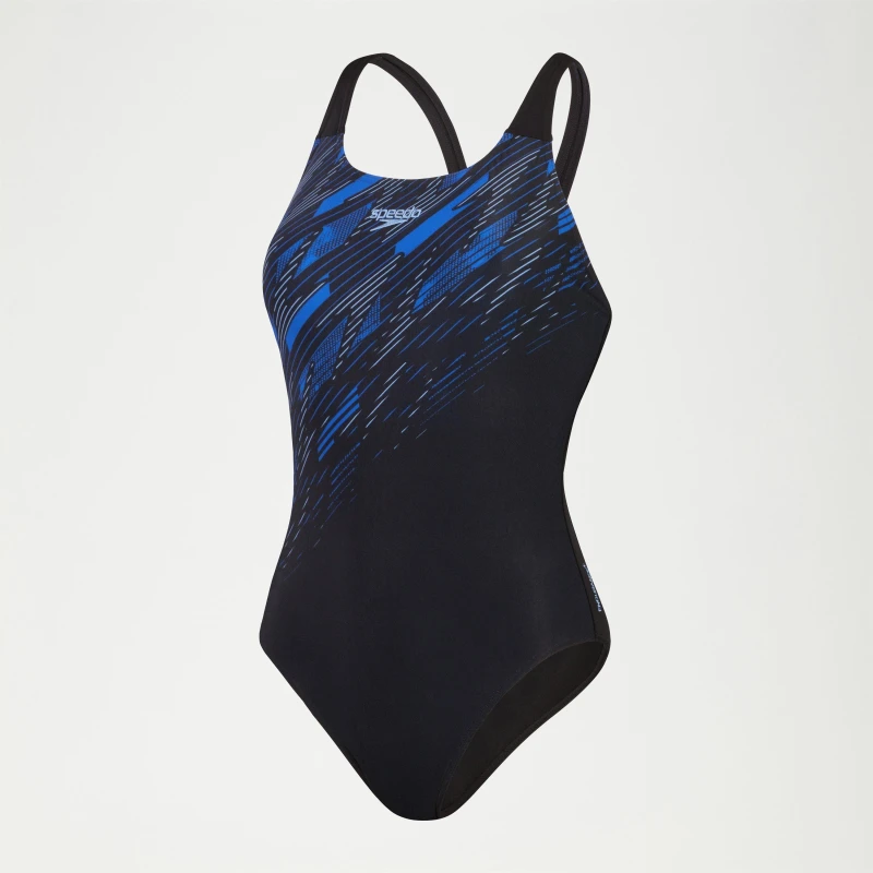 Image of Speedo Hyperboom Placement Muscleback Swimsuit - Black/Blue Black female