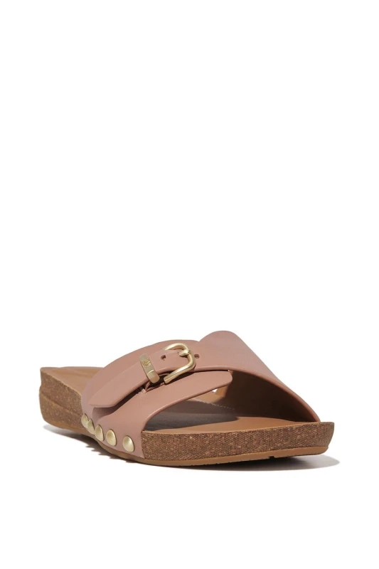 Image of FitFlop Womens iQushion Adjustable Buckle Slides in Beige Size: 7 Beige Female 7