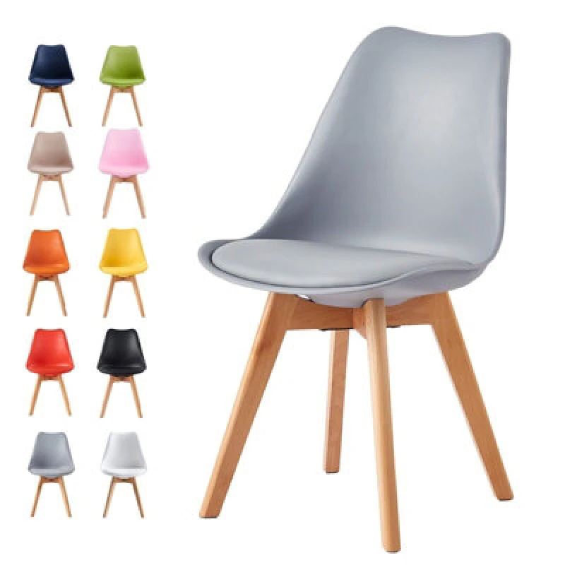 Image of MCC Direct Single Dining Chair with Wooden Legs and Padded Cushion - Eva Grey