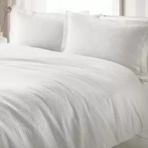 Image of Waffle Textured 100% Cotton Duvet Cover Set White / King