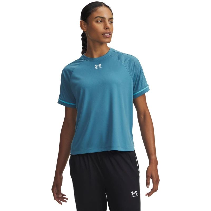 Image of Under Armour Womens Challenger Boxy Short Sleeve Performance Gym Top Blue/White female 10 (S)