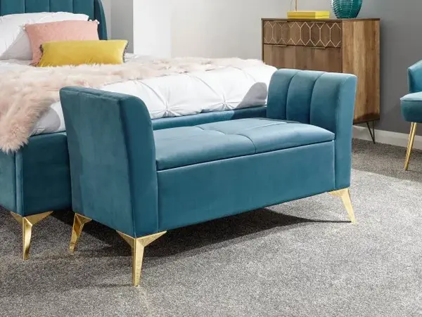 image of GFW Pettine Teal Fabric Ottoman Storage Bench