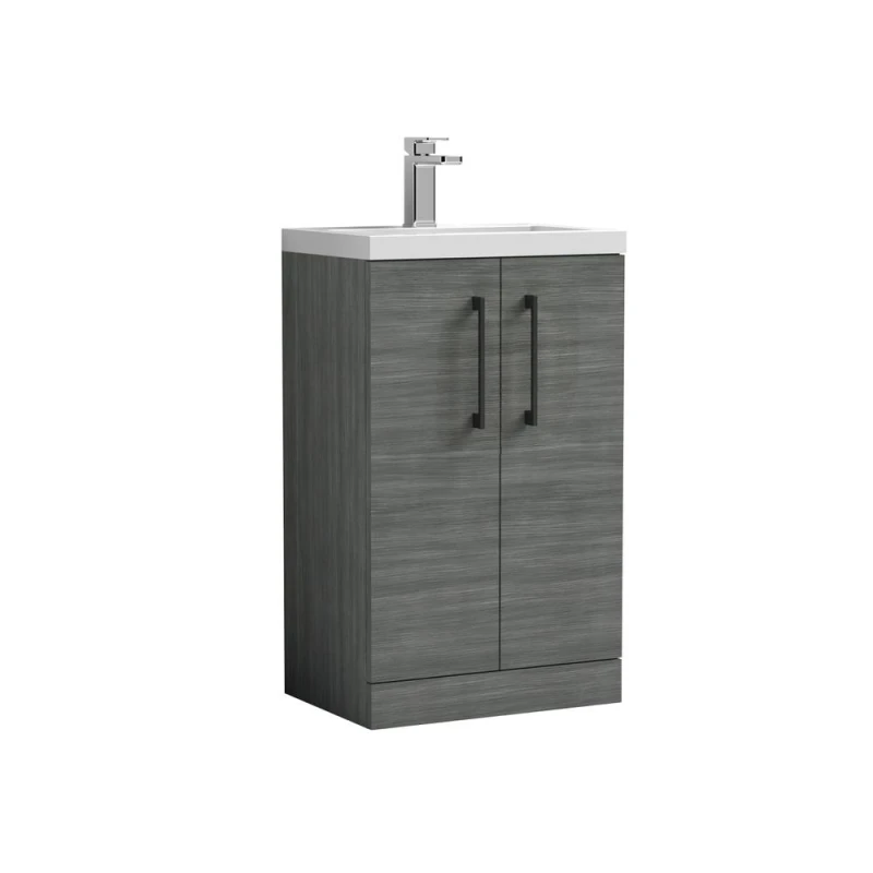 Image of Balterley Bathroom Vanity Basin Unit, Black Handles, 500mm, Wood Grey Grey Unisex