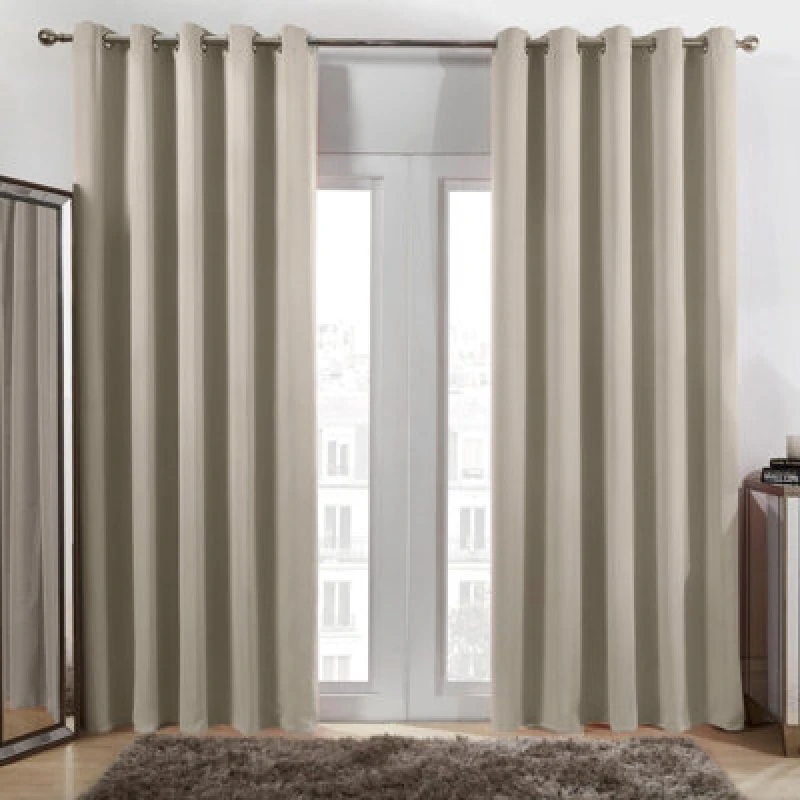 Image of OHS OHS Pair of Thermal Ready Made Eyelet Blackout Curtains in Stone Size: 117cm width x 137cm drop Stone 117cm width x 137cm drop Unisex 5027434185