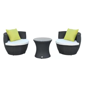 image of Outsunny 3Pc Garden Rattan Vase Chair Set: 1 x Table, 2 x Chair-Black