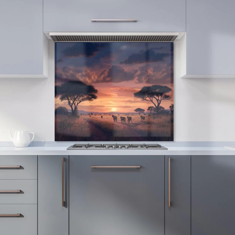 Image of Warren Reed - Designer Lions' Twilight Journey Kitchen Splashback in Black Size: 600mm x 750mm Black Unisex 600mm x 750mm