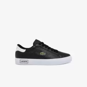 image of Lacoste Womens Powercourt Leather and Synthetic Trainers Size 4 UK Black & White