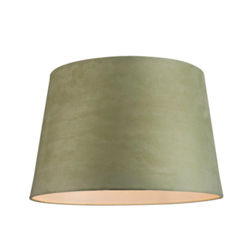 Image of Happy Homewares Olive Green Velvet 12" Drum Lamp Shade With White Cotton Inner