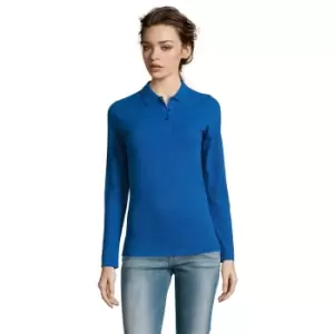 Image of SOLS Womens/Ladies Perfect Long Sleeve Pique Polo Shirt (L) (Royal Blue)
