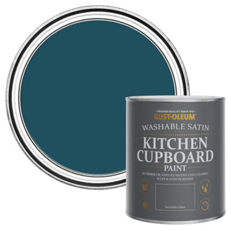 Image of Rust-Oleum Commodore Blue Satin Kitchen Cupboard Paint 750Ml