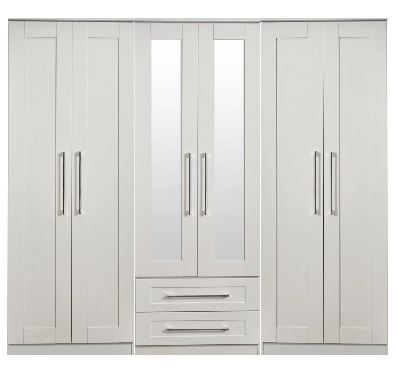 Image of Ripon Tall 6 Door 2 Drawer 2 Mirror Wardrobe In Grey Ash (Ready Assembled)