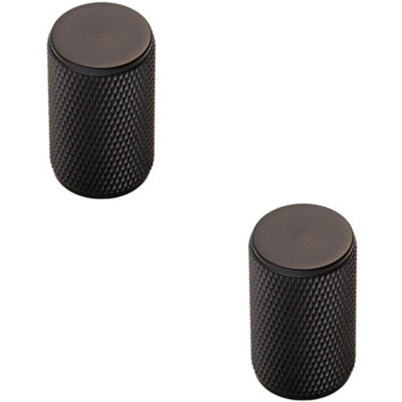 Image of Loops 2x Knurled Cylindrical Cupboard Door Knob 18mm Dia Matt Black Cabinet Handle Black unisex