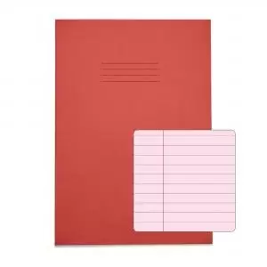 image of RHINO A4 Tinted Exercise Book 48 Pages 24 Leaf Red with Pink Paper