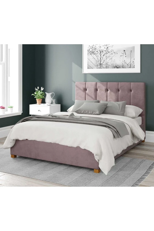 Image of Aspire Aspire Hepburn Upholstered Ottoman Storage Bed, Plush Velvet Fabric in Rose Size: Small Double Rose Small Double Unisex 5057632166005