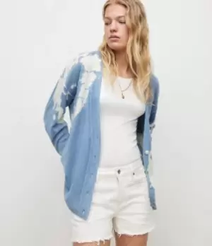 Image of AllSaints Womens Harmony Tie Dye Cardigan, Sail Blue, Size: XS
