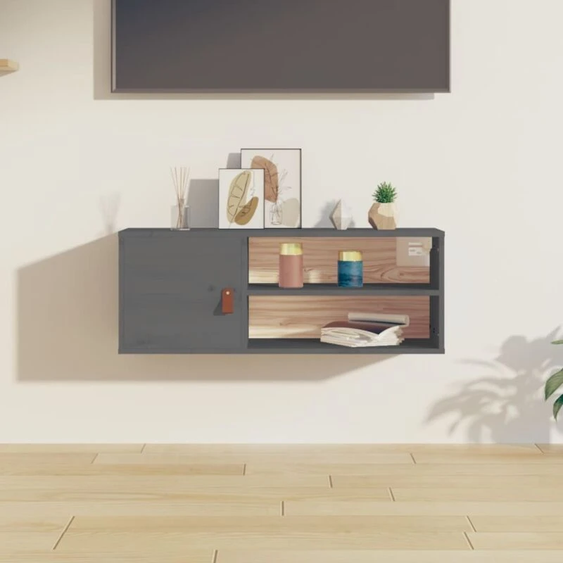 Image of VIDAXL Wall Cabinet Grey 80x30x30cm Solid Wood Pine vidaXL 8720287204749