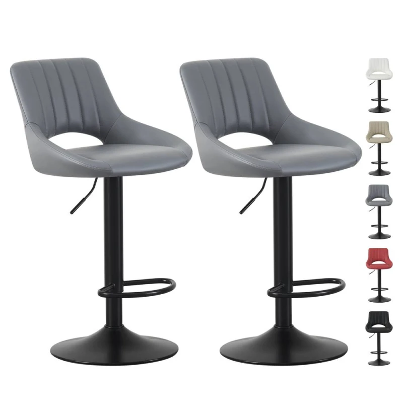 Image of MCC Direct Set of 2 Height Adjustable Kitchen Bar Stool Breakfast Chairs with Footrest - Stacey in Grey Grey Unisex