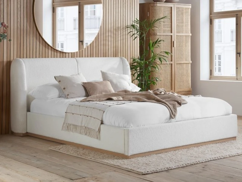 Image of Birlea Eden 4ft6 Double White Boucle Fabric Bed Frame