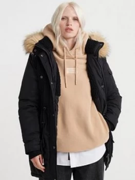 Image of Superdry Nadare Microfibre Parka Coat - Black, Size 10, Women