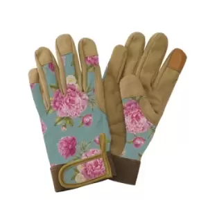 Image of Kent & Stowe Aqua Peony Print Premium Comfort Gloves - Ladies Medium