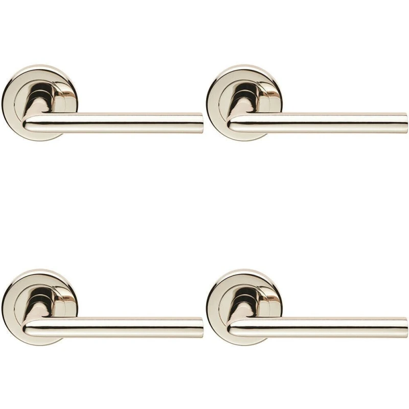 Image of Loops 4x PAIR Slimline Straight Bar Lever on Round Rose Concealed Fix Polished Nickel Metallics