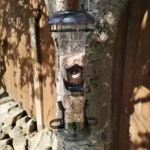 image of Tom Chambers - All Seasons 4 Port Garden Wild Bird Hanging Smoked Grey Plastic Seed Feeder