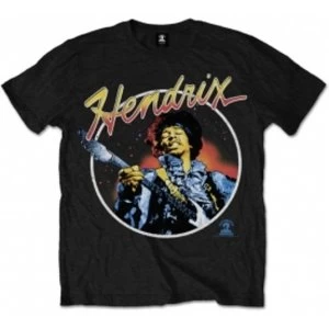 image of Jimi Hendrix Script Circle Mens Black T Shirt: Small