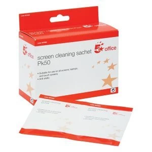 image of 5 Star Office Screen Cleaning Sachets Anti Static Pack of 50 Wipes